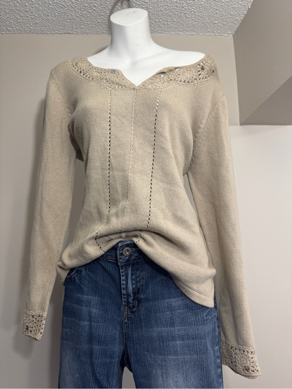1990s Jessica Cream Knit Sweater